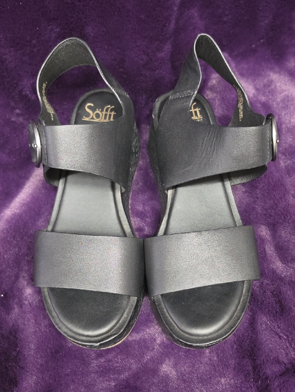 Sofft Black Leather Adjustable-Strap Slingback Sandals